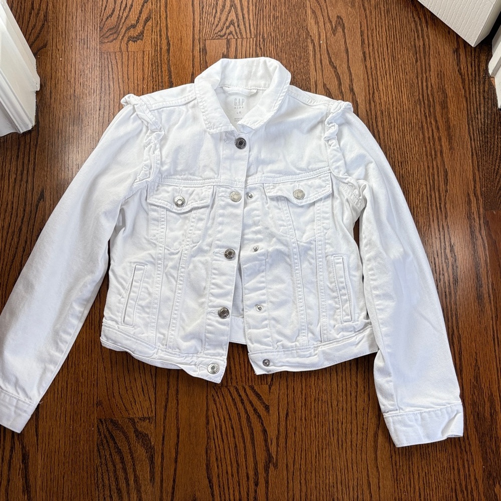 GAP White Denim Jean Jacket with Ruffle